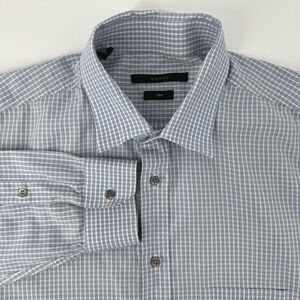 GUCCI Slim Fit Mens Dress Shirt Blue White Check/Plaid Made in Italy XL 17/43